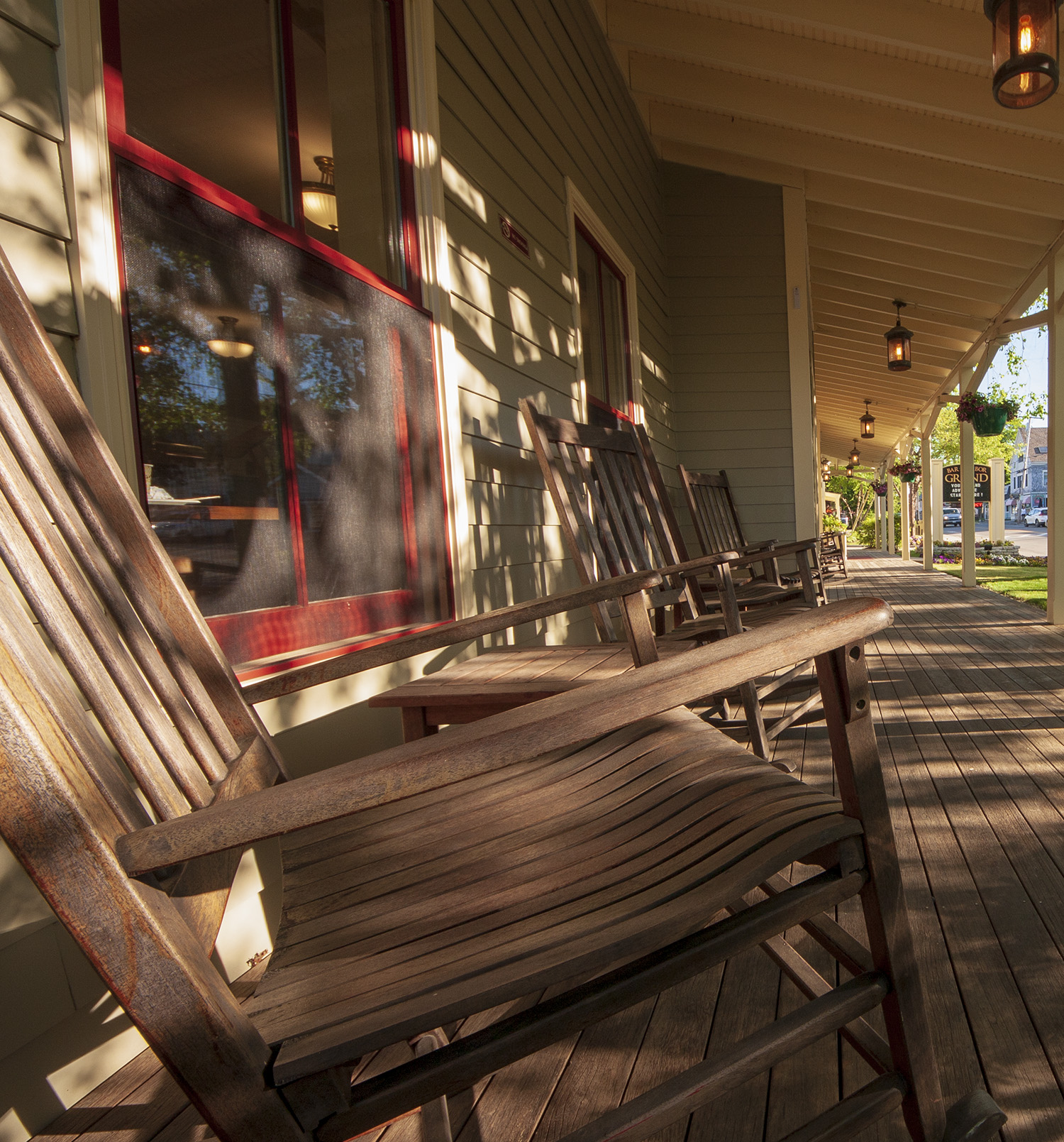 Photo of the The Porch of the Bar Harbor Grand, Bar Harbor, Maine.